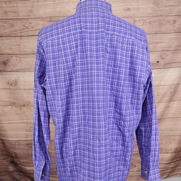 David Donahue Shirt Mens XL Purple Blue Plaid Long Sleeve Button Front Cotton - Picture 5 of 11